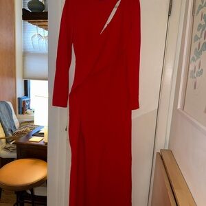 Alexander McQueen Red Long Sleeve Evening Gown